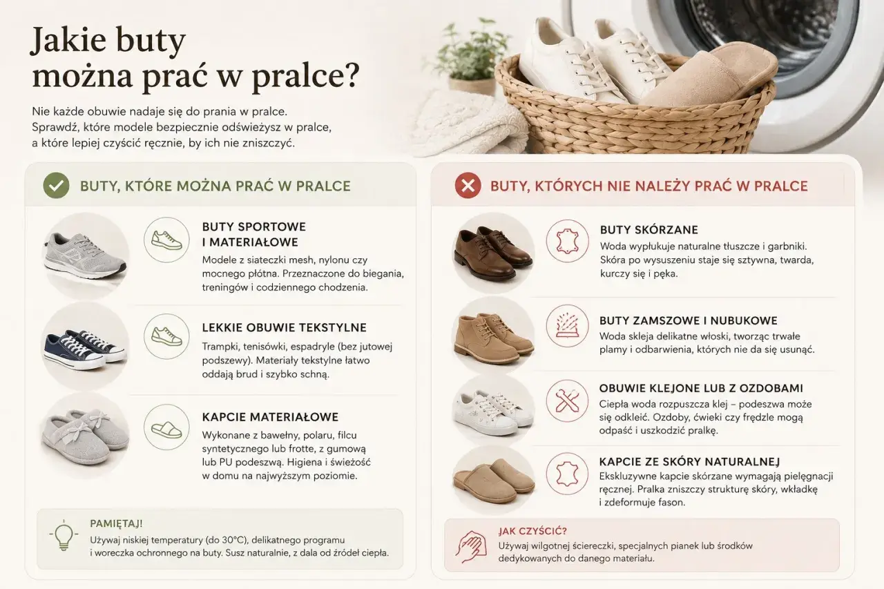Jak prać buty w pralce? Dowiedz się, które modele sportowe, tekstylne i materiałowe można bezpiecznie odświeżyć, a które lepiej czyścić ręcznie.
